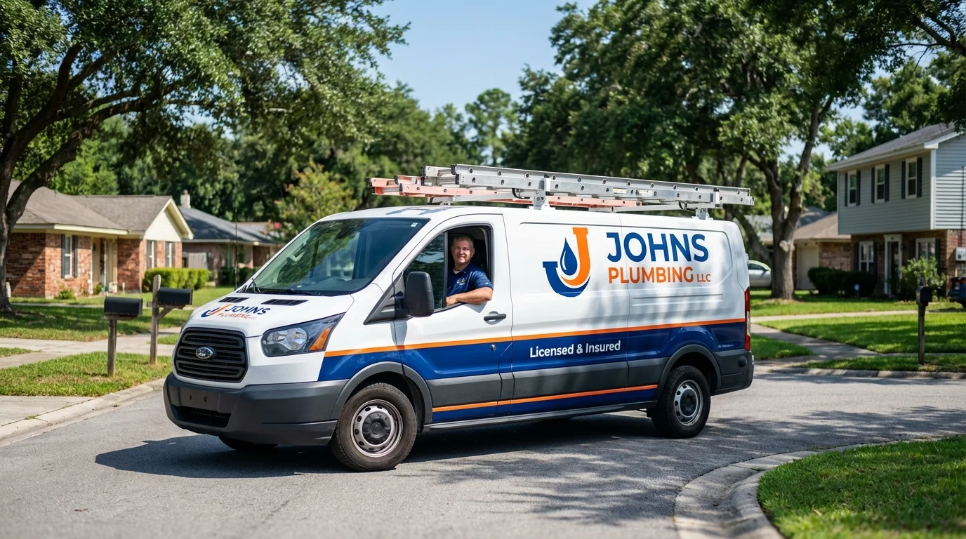 Johns Plumbing LLC service van in Rayville, LA