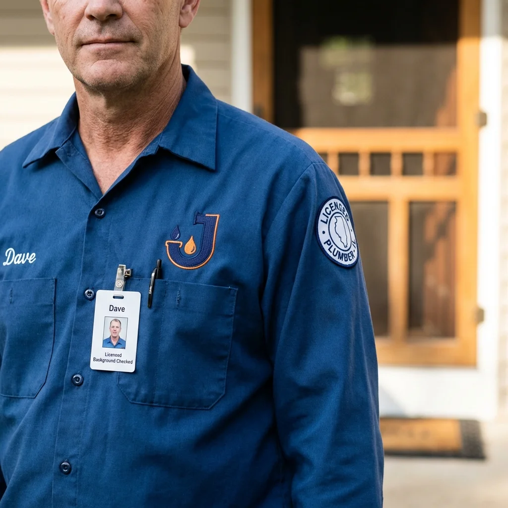 Licensed plumber showing ID badge in Rayville, LA