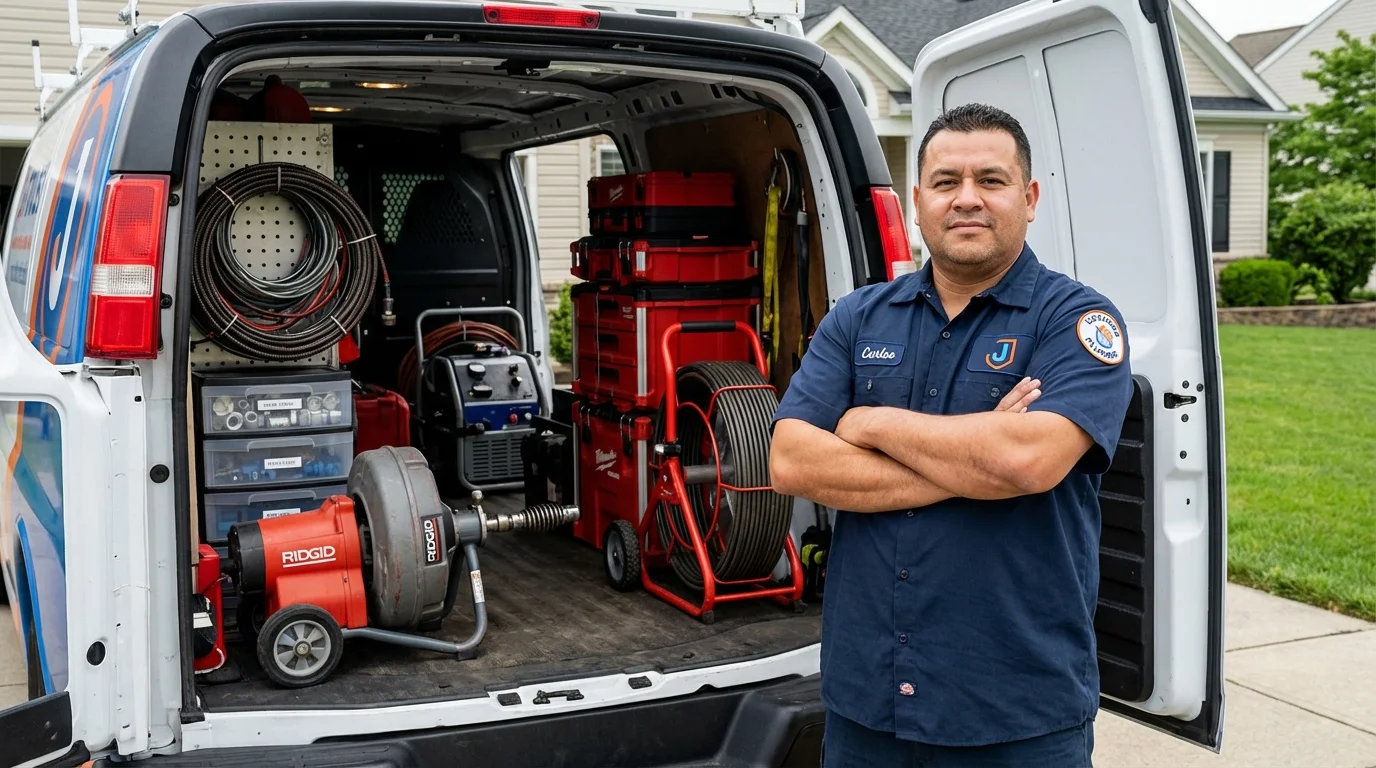 Professional drain cleaning equipment and Johns Plumbing LLC plumber in Rayville