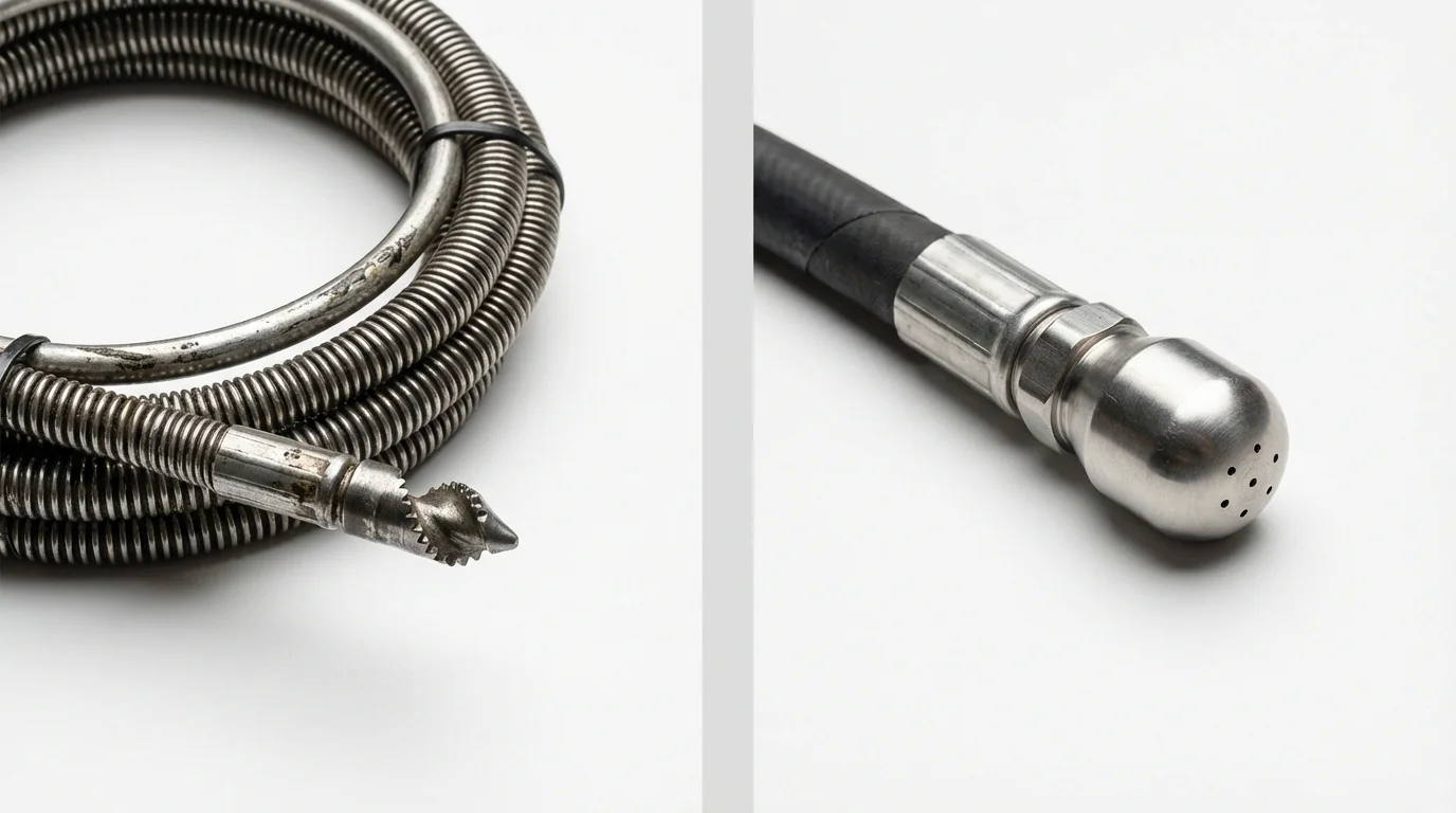 Drain snake cable and hydro jetting nozzle used for drain cleaning in Rayville, LA