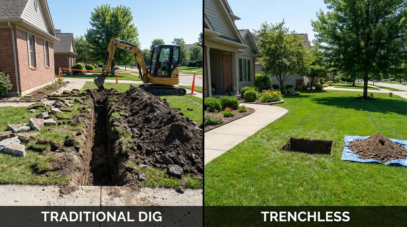 Trenchless sewer repair with minimal yard damage versus traditional excavation in Rayville, LA